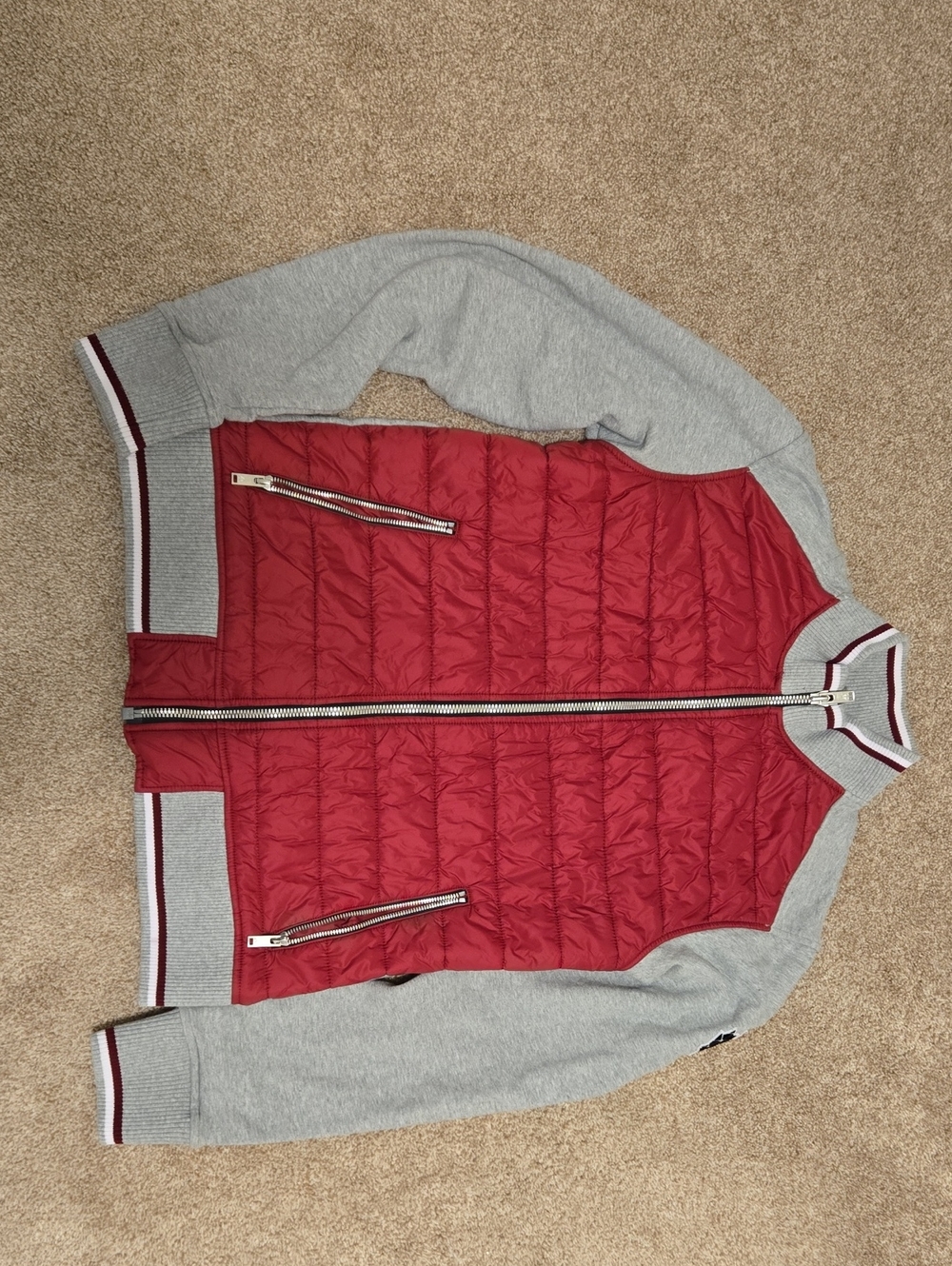Moose Knuckles Red Quilted Jacket with Grey Trim US M